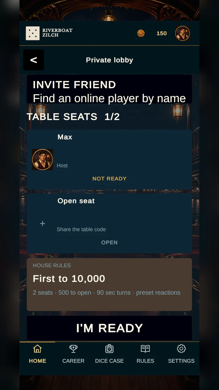 Riverboat Zilch private online lobby